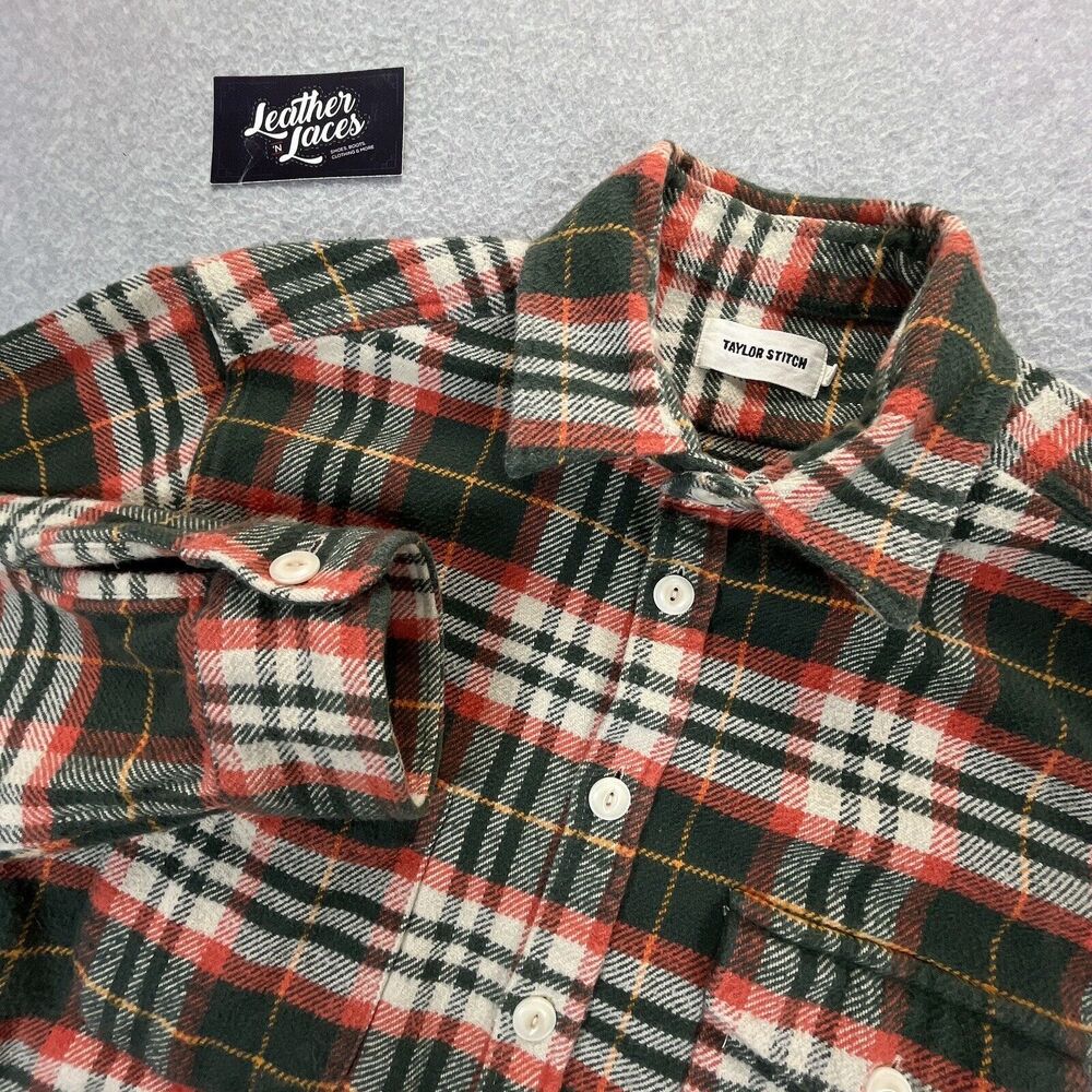Taylor Stitch Heavy Green Plaid Casual Flannel Shirt
